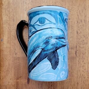 SeaWorld Blue Ceramic Tall Dolphin Mug NWOT